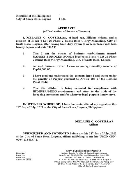 affidavit of income pag ibig|DECLARATION OF INCOME .